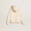 Felpa con cappuccio in bianco invecchiato con toppe