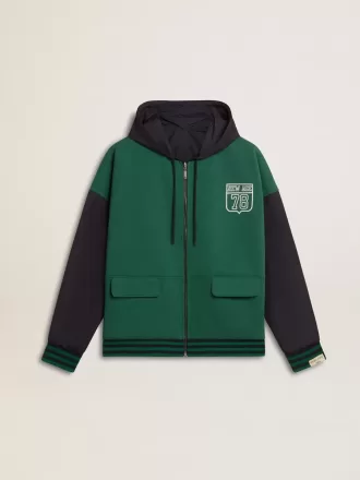 Felpa con cappuccio reversibile verde e blu da uomo