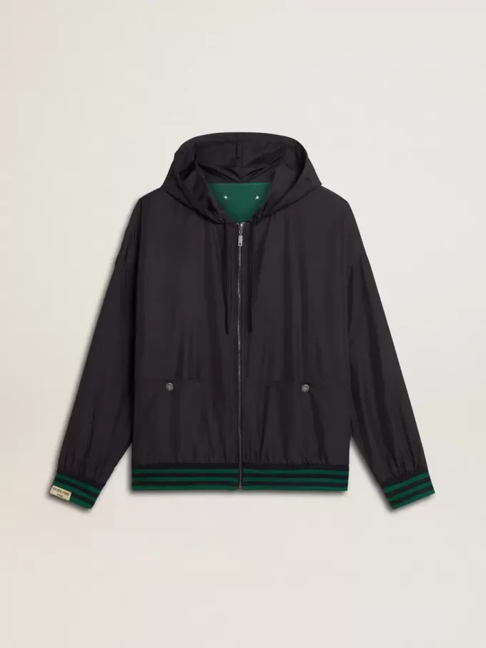 Felpa con cappuccio reversibile verde e blu da uomo