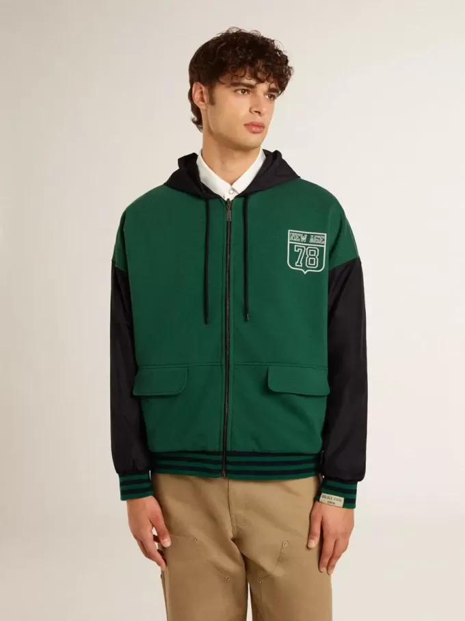 Felpa con cappuccio reversibile verde e blu da uomo