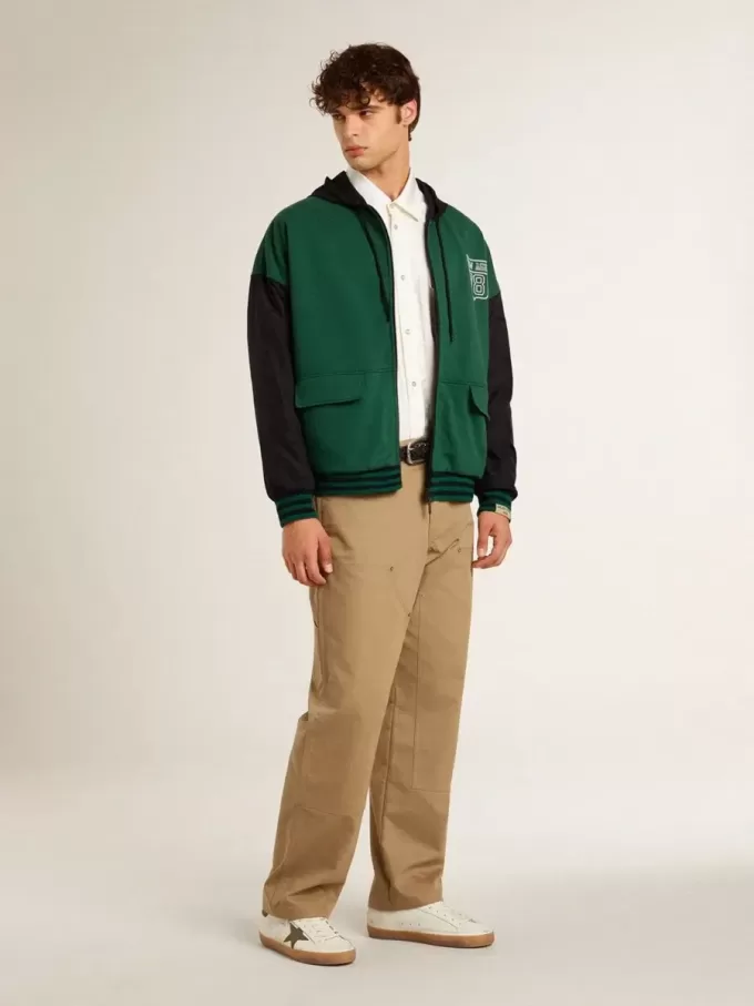 Felpa con cappuccio reversibile verde e blu da uomo
