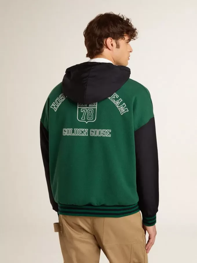 Felpa con cappuccio reversibile verde e blu da uomo