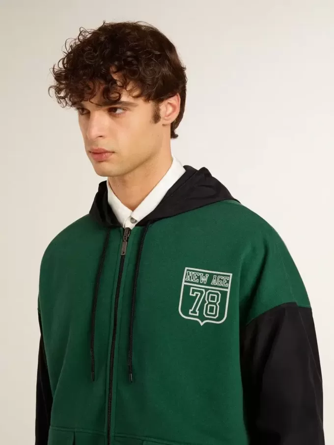 Felpa con cappuccio reversibile verde e blu da uomo