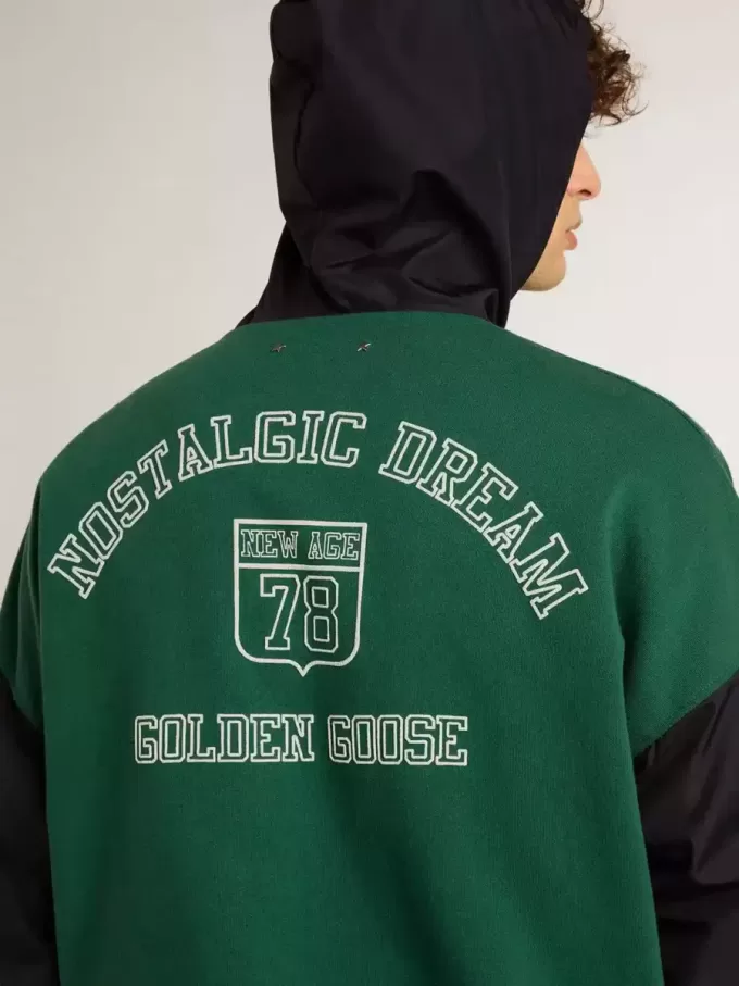 Felpa con cappuccio reversibile verde e blu da uomo