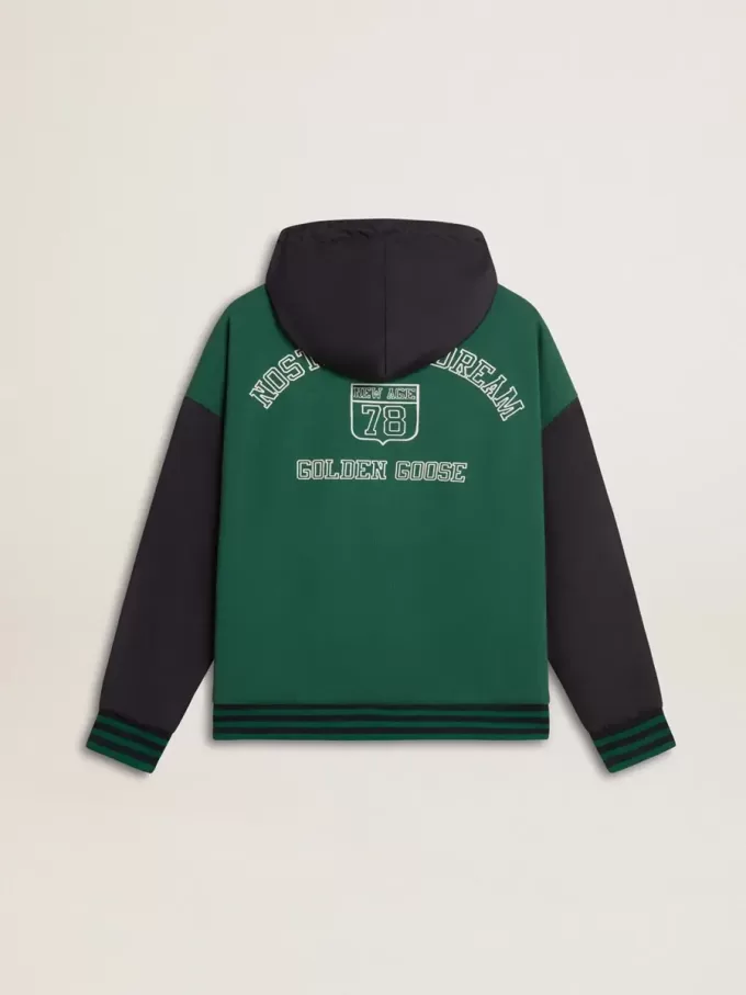 Felpa con cappuccio reversibile verde e blu da uomo
