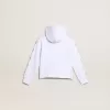 Felpa con zip da bambina in bianco con stelle glitterate sulle maniche
