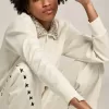 Felpa con zip Denise Star Collection in bianco papiro con collo in cristallo