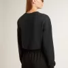 Felpa corta da donna in cotone con cristalli sul davanti Felpa corta da donna in cotone con cristalli sul davanti