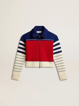 Felpa corta da donna in lana a righe multicolori
