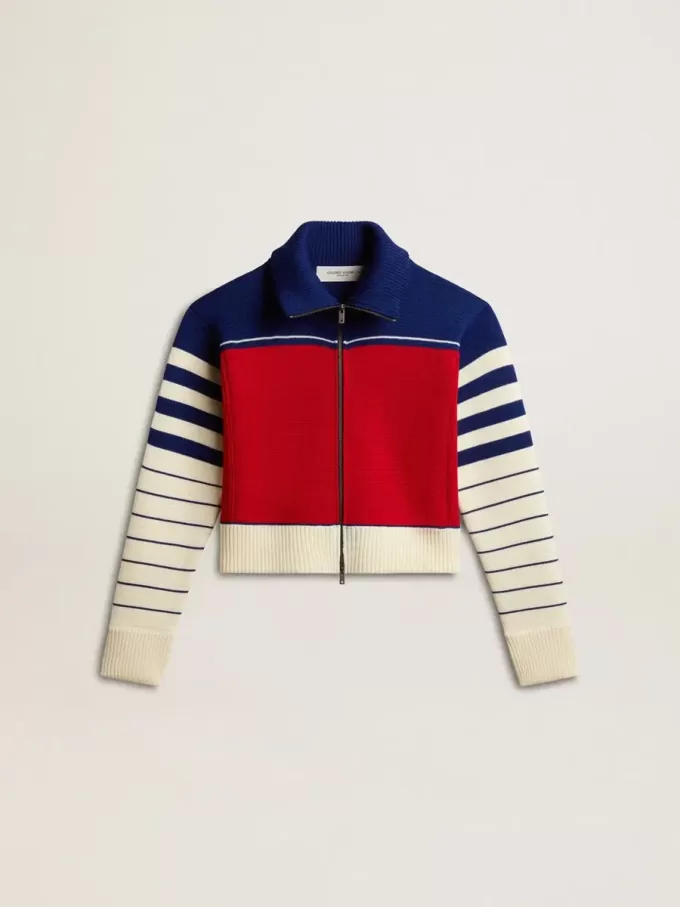 Felpa corta da donna in lana a righe multicolori