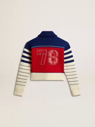 Felpa corta da donna in lana a righe multicolori
