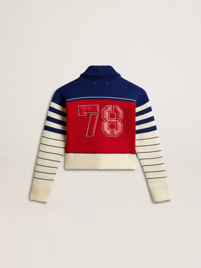 Felpa corta da donna in lana a righe multicolori