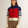 Felpa corta da donna in lana a righe multicolori