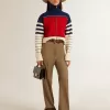 Felpa corta da donna in lana a righe multicolori