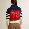 Felpa corta da donna in lana a righe multicolori