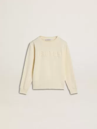 Felpa da bambina color crema con scritta patch