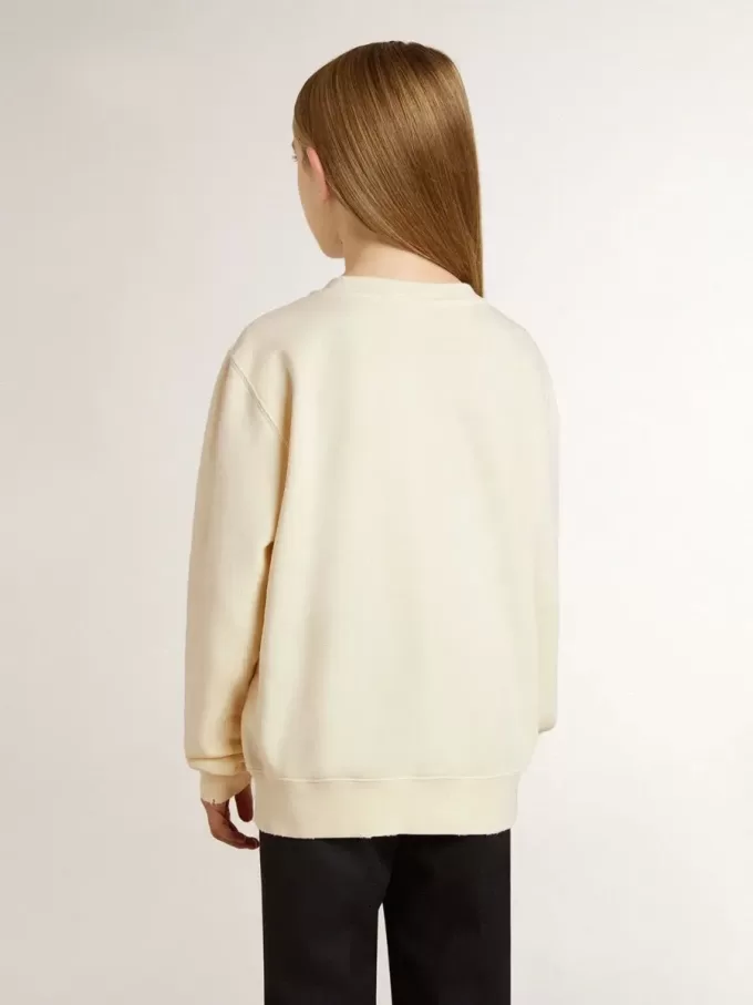 Felpa da bambina color crema con scritta patch