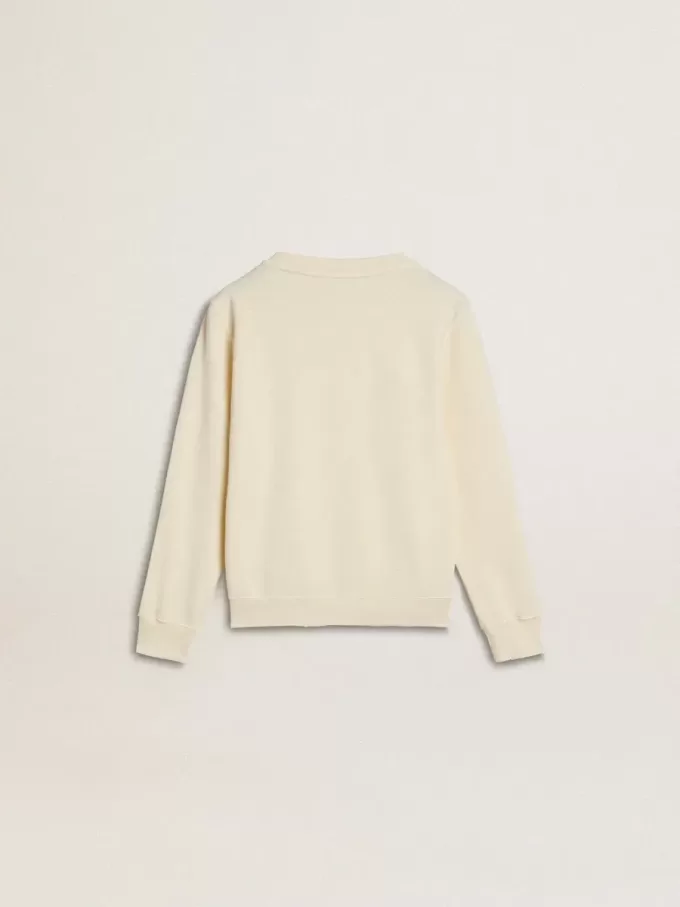 Felpa da bambina color crema con scritta patch