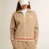 Felpa da donna beige chiaro con zip e logo bianco Felpa da donna beige chiaro con zip e logo bianco
