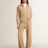 Felpa da donna beige chiaro con zip e logo bianco Felpa da donna beige chiaro con zip e logo bianco