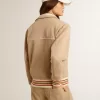 Felpa da donna beige chiaro con zip e logo bianco Felpa da donna beige chiaro con zip e logo bianco