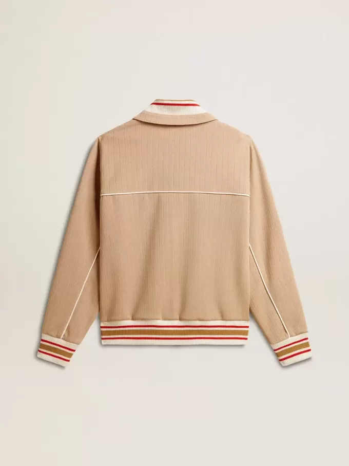 Felpa da donna beige chiaro con zip e logo bianco Felpa da donna beige chiaro con zip e logo bianco
