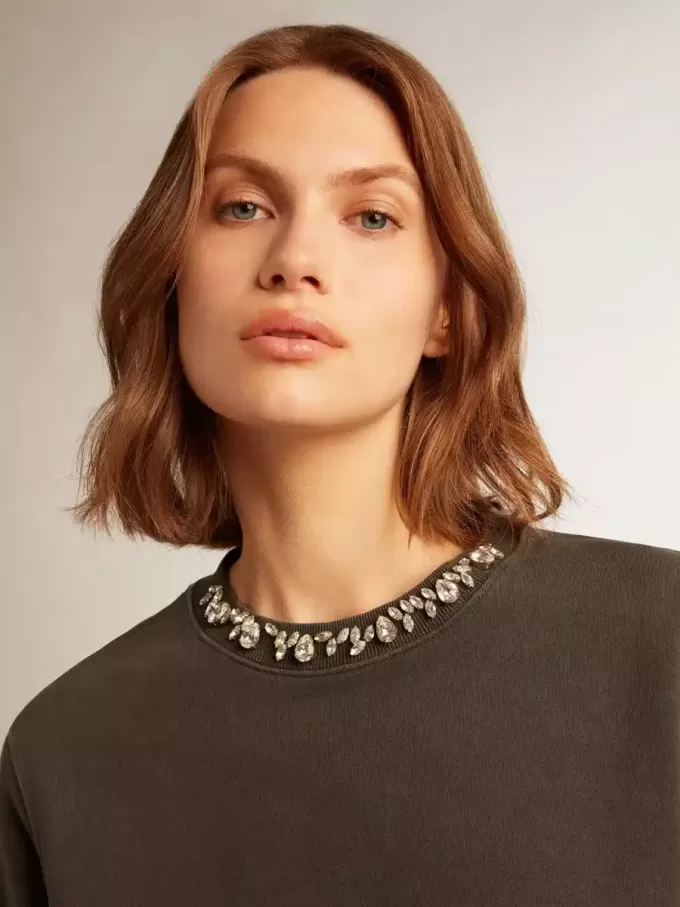Felpa da donna grigio antracite con cristalli Felpa da donna grigio antracite con cristalli