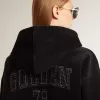 Felpa da donna in ciniglia nera con ricamo sul retro