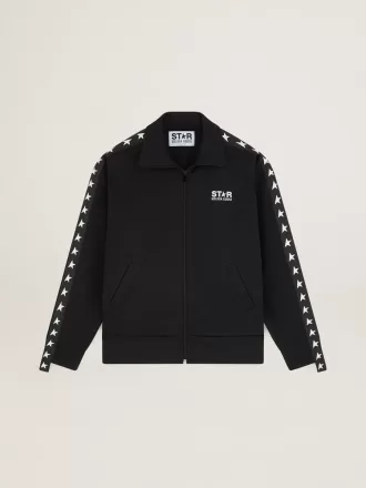 Felpa da donna nera con zip e stelle bianche