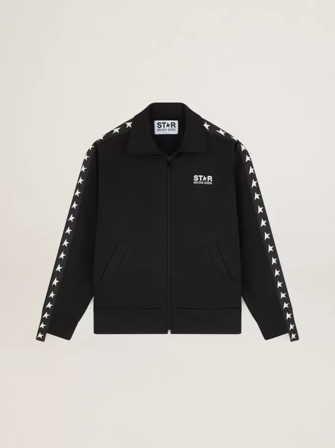 Felpa da donna nera con zip e stelle bianche