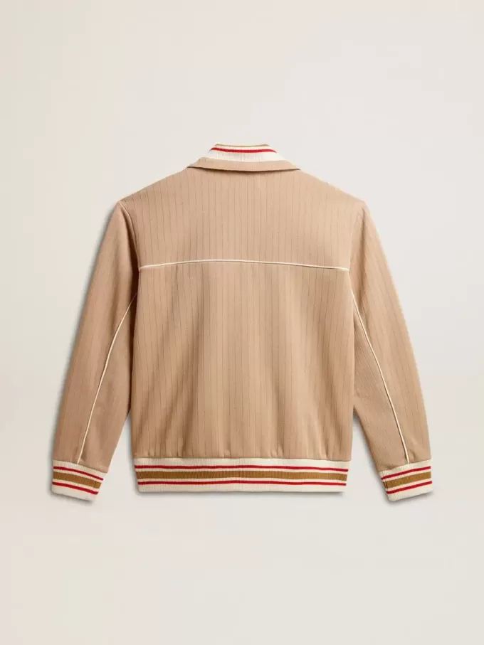 Felpa da uomo beige chiaro con zip e logo bianco Felpa da uomo beige chiaro con zip e logo bianco
