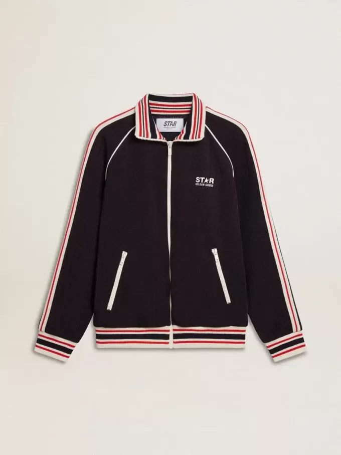 Felpa da uomo blu scuro con zip e logo bianco Felpa da uomo blu scuro con zip e logo bianco