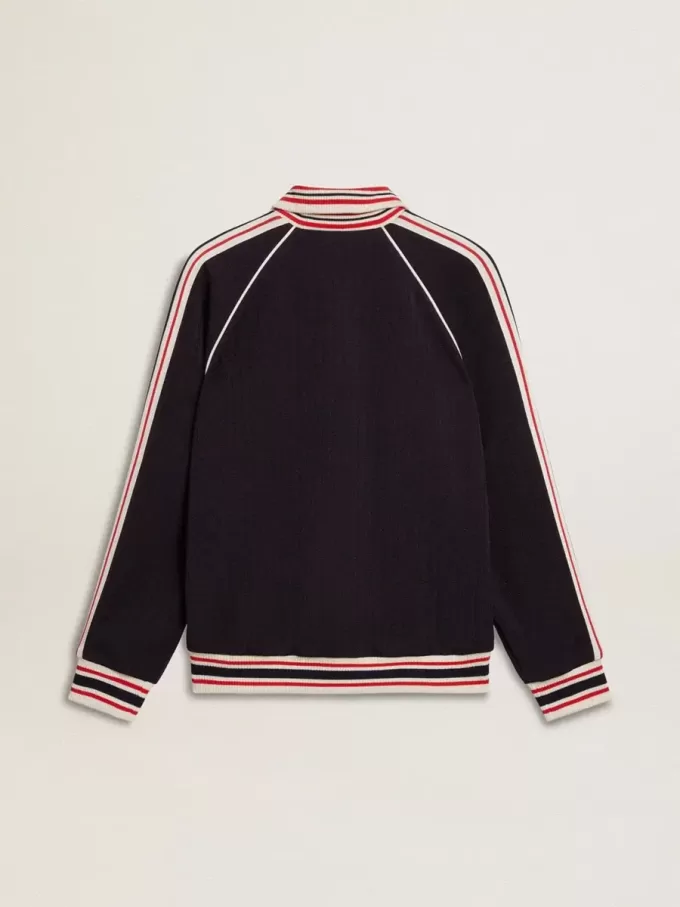 Felpa da uomo blu scuro con zip e logo bianco Felpa da uomo blu scuro con zip e logo bianco