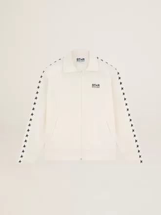 Felpa da uomo con zip, colore bianco papiro e stelle nere