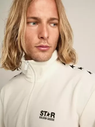 Felpa da uomo con zip, colore bianco papiro e stelle nere