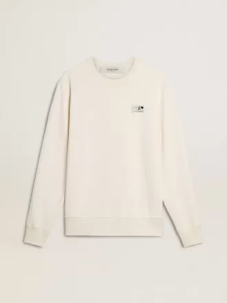 Felpa da uomo in cotone bianco con stampa sul retro