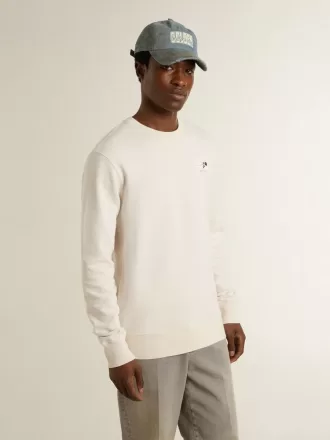 Felpa da uomo in cotone bianco con stampa sul retro