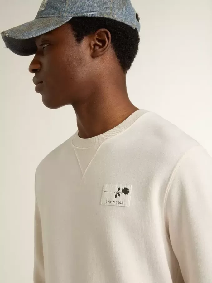 Felpa da uomo in cotone bianco con stampa sul retro Felpa da uomo in cotone bianco con stampa sul retro