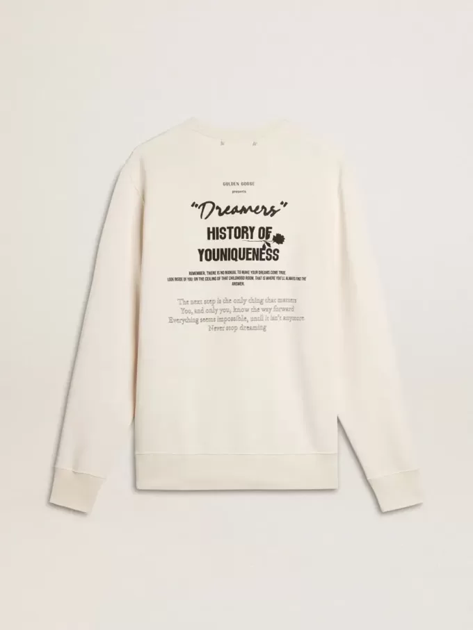 Felpa da uomo in cotone bianco con stampa sul retro Felpa da uomo in cotone bianco con stampa sul retro