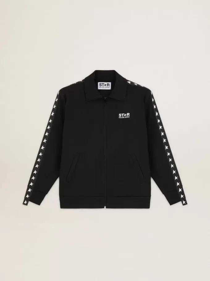 Felpa da uomo nera con zip e stelle bianche Felpa da uomo nera con zip e stelle bianche