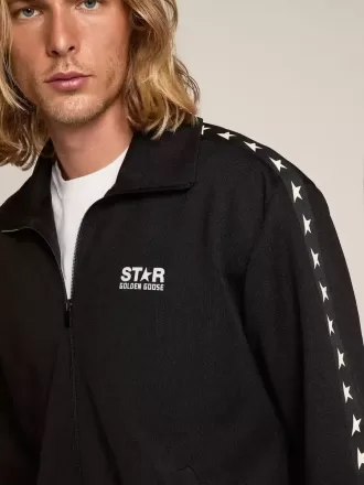Felpa da uomo nera con zip e stelle bianche