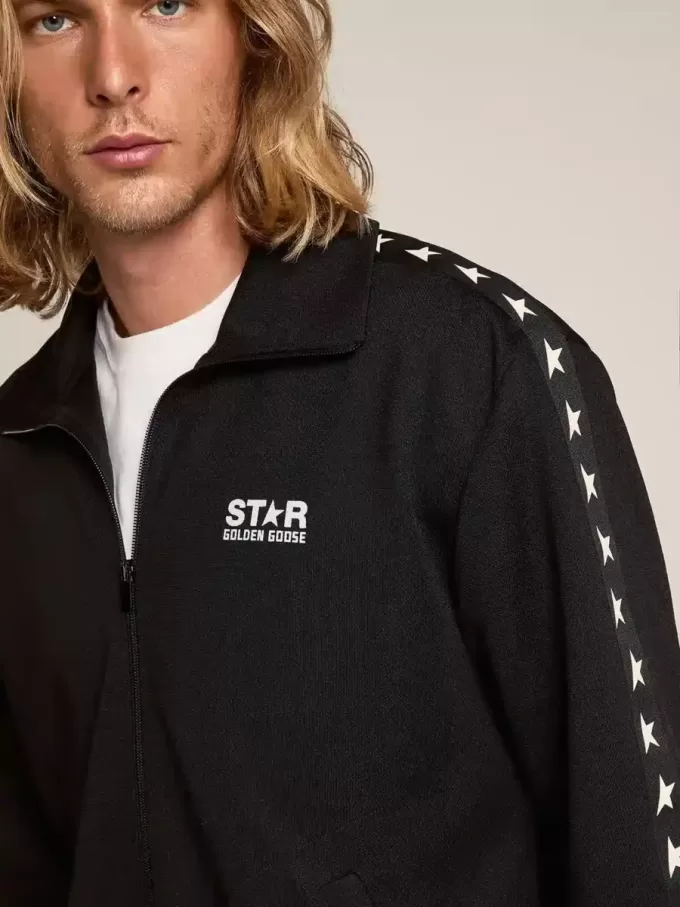 Felpa da uomo nera con zip e stelle bianche Felpa da uomo nera con zip e stelle bianche