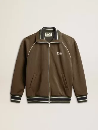 Felpa da uomo verde militare con zip e logo bianco