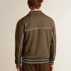 Felpa da uomo verde militare con zip e logo bianco Felpa da uomo verde militare con zip e logo bianco