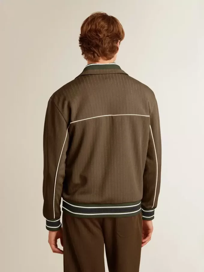 Felpa da uomo verde militare con zip e logo bianco Felpa da uomo verde militare con zip e logo bianco