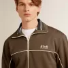 Felpa da uomo verde militare con zip e logo bianco Felpa da uomo verde militare con zip e logo bianco