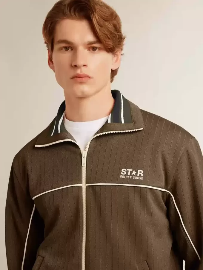 Felpa da uomo verde militare con zip e logo bianco Felpa da uomo verde militare con zip e logo bianco