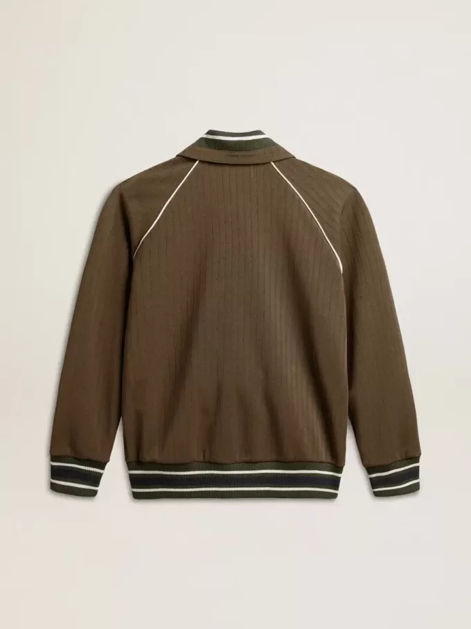 Felpa da uomo verde militare con zip e logo bianco Felpa da uomo verde militare con zip e logo bianco