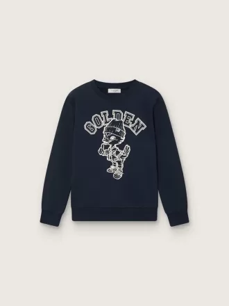 Felpa girocollo Journey per bambino in cotone blu navy con stampa mascotte