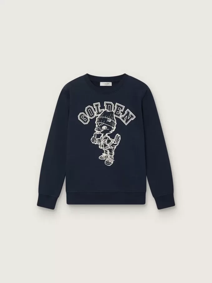 Felpa girocollo Journey per bambino in cotone blu navy con stampa mascotte Felpa girocollo Journey per bambino in cotone blu navy con stampa mascotte